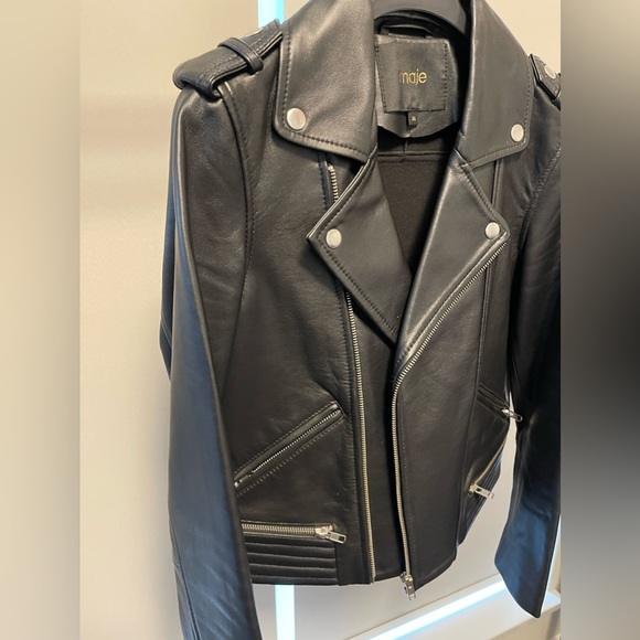 maje Basalt leather jacket T36 Black. - Picture 4 of 7